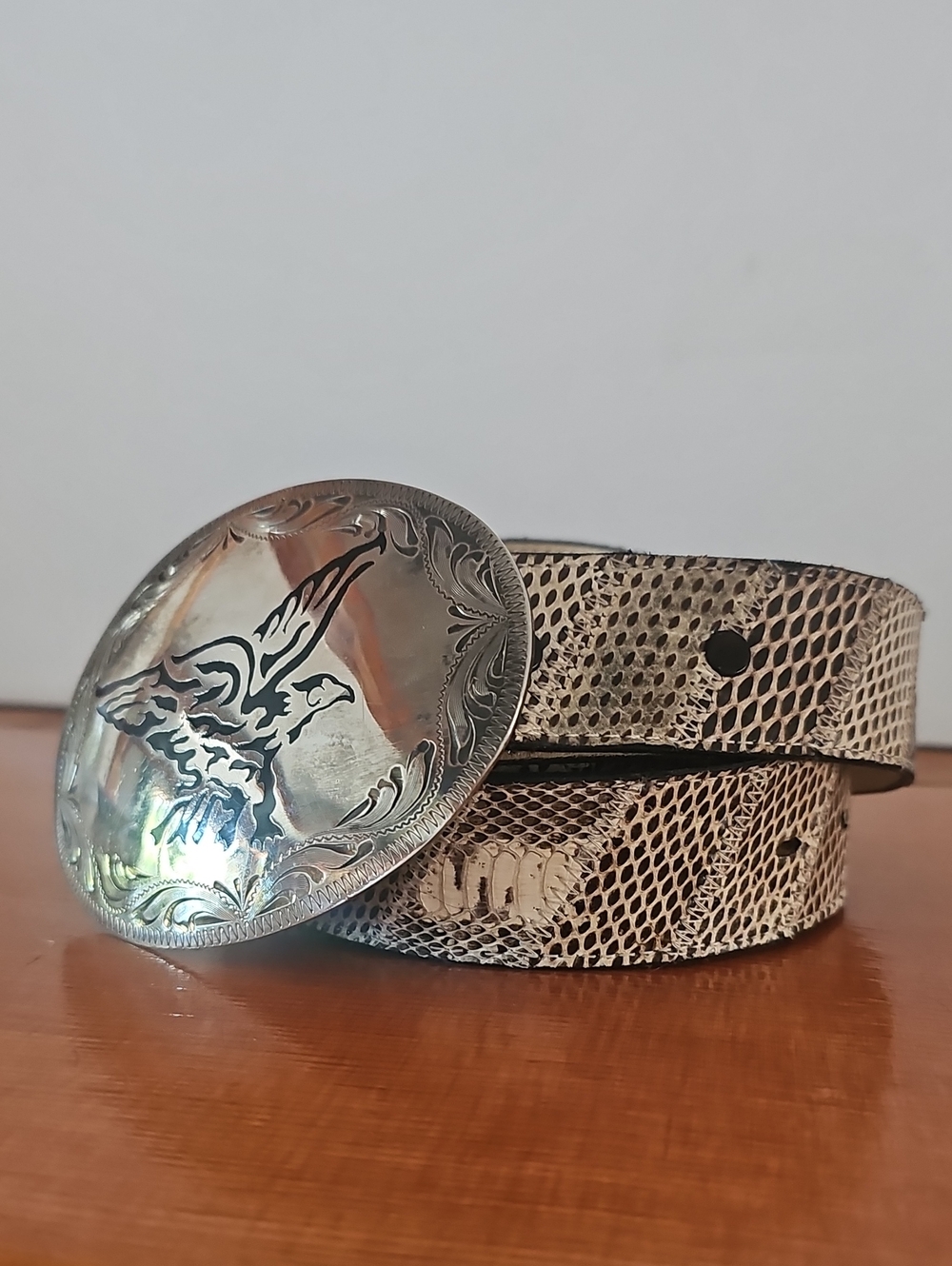 Silver Eagle Concho Belt with Snakeskin